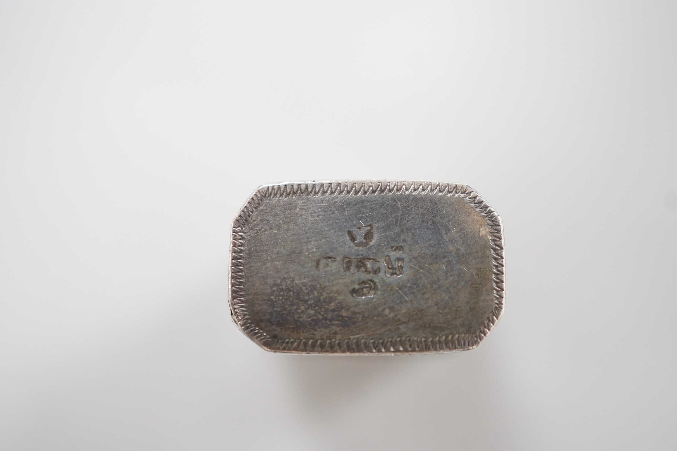 A George IV engraved silver fleam case?, by Thomas Wilmore?, Birmingham, 1822, 36mm.
